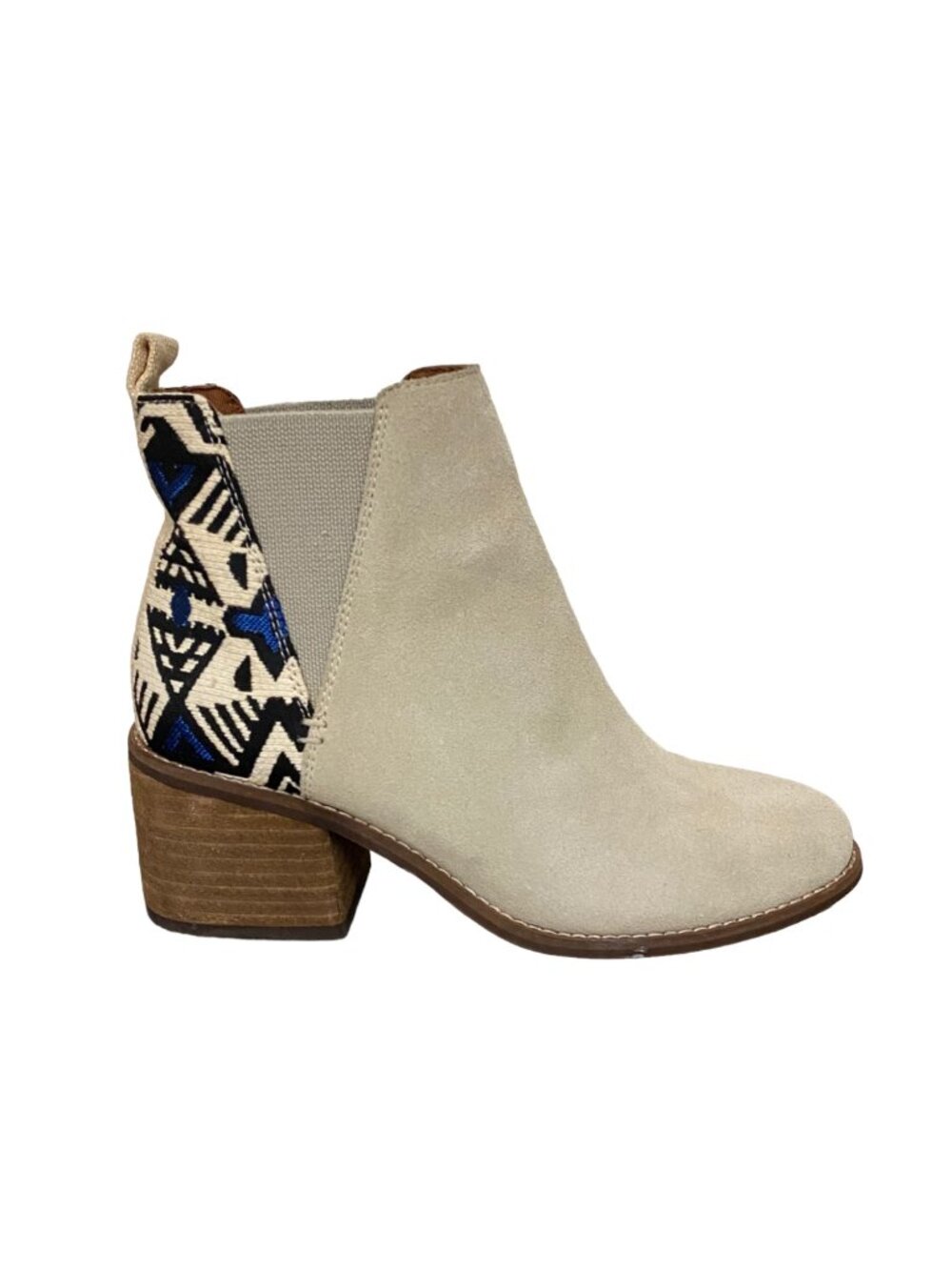 Toms Esme Birch Suede Chelsea Ankle Boots With Embroidered Aztec Print Size 6